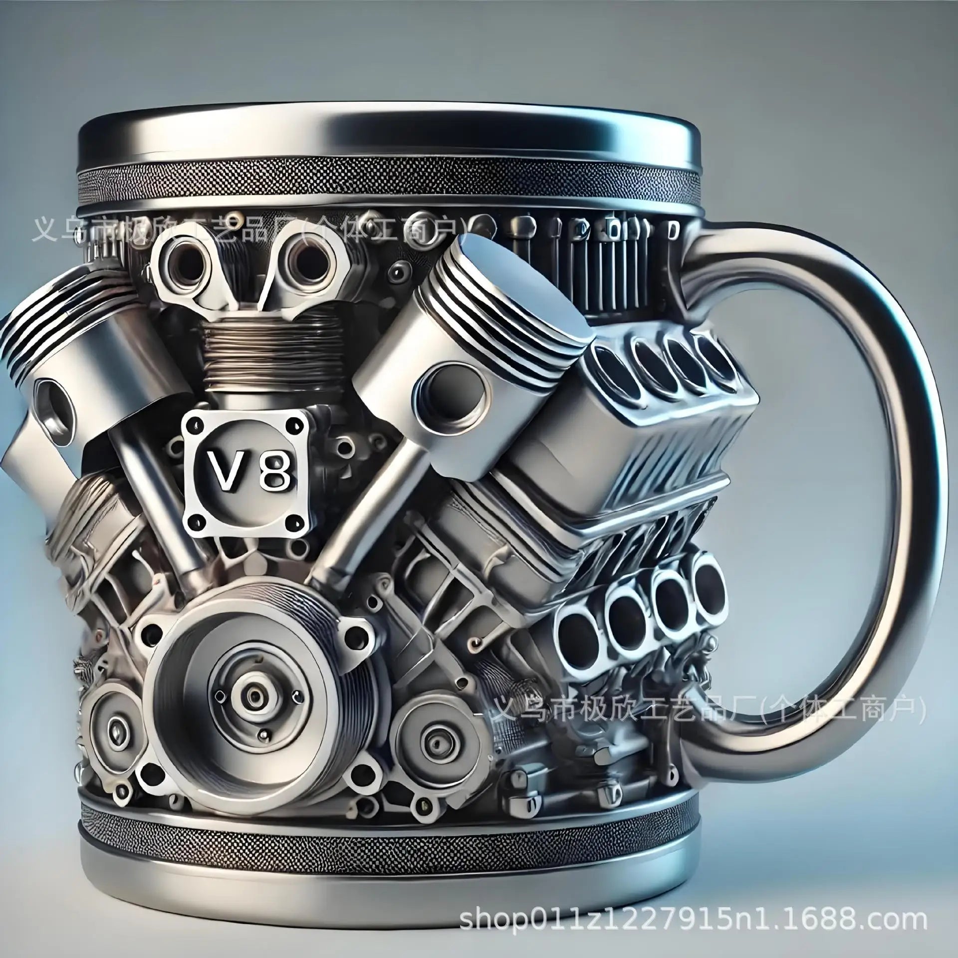 V8 Engine Coffee Mug, V6 Resin 3D Metal Cup, Creative Car Engine Model Decorative Mug