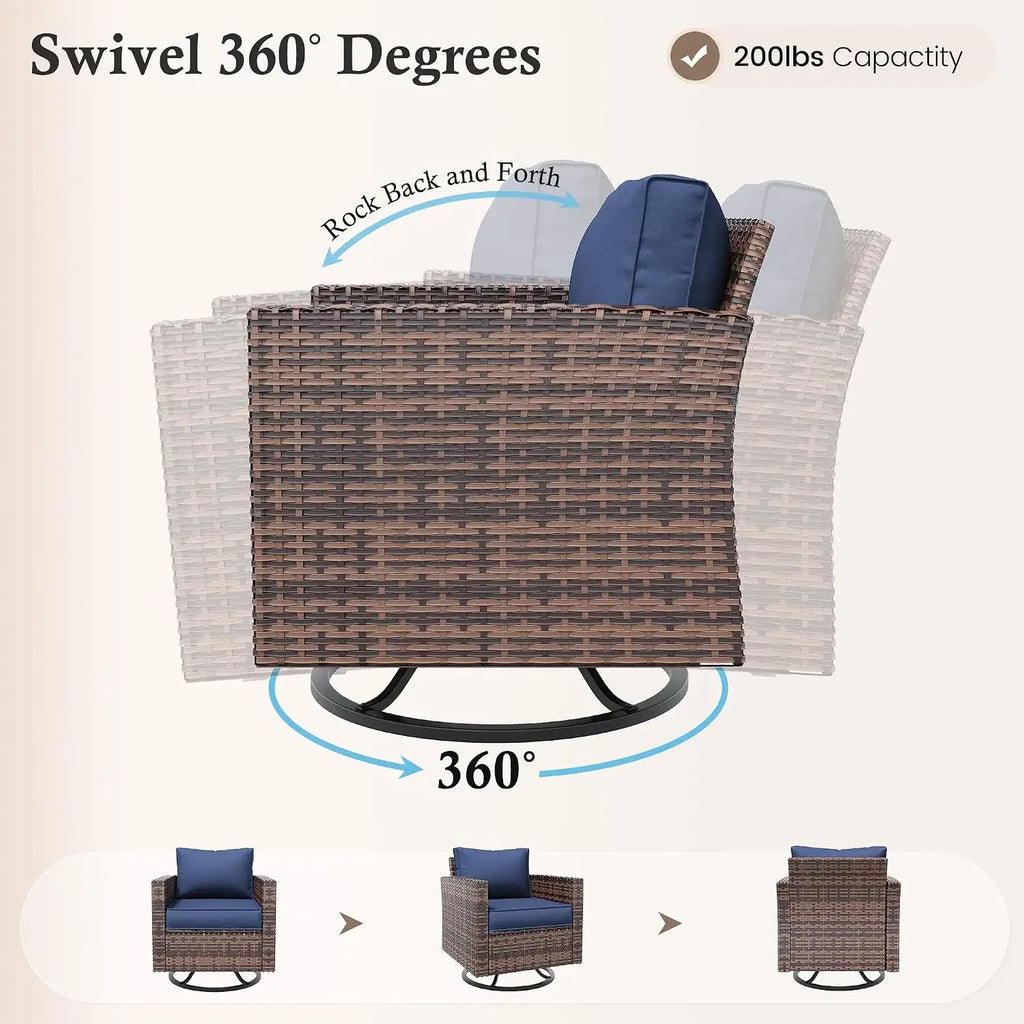 Amopatio Patio Furniture Set with Fire Pit Table, Wicker Outdoor Sectional Sofa with Swivel Rocker Chairs, All-Weather Rattan Co