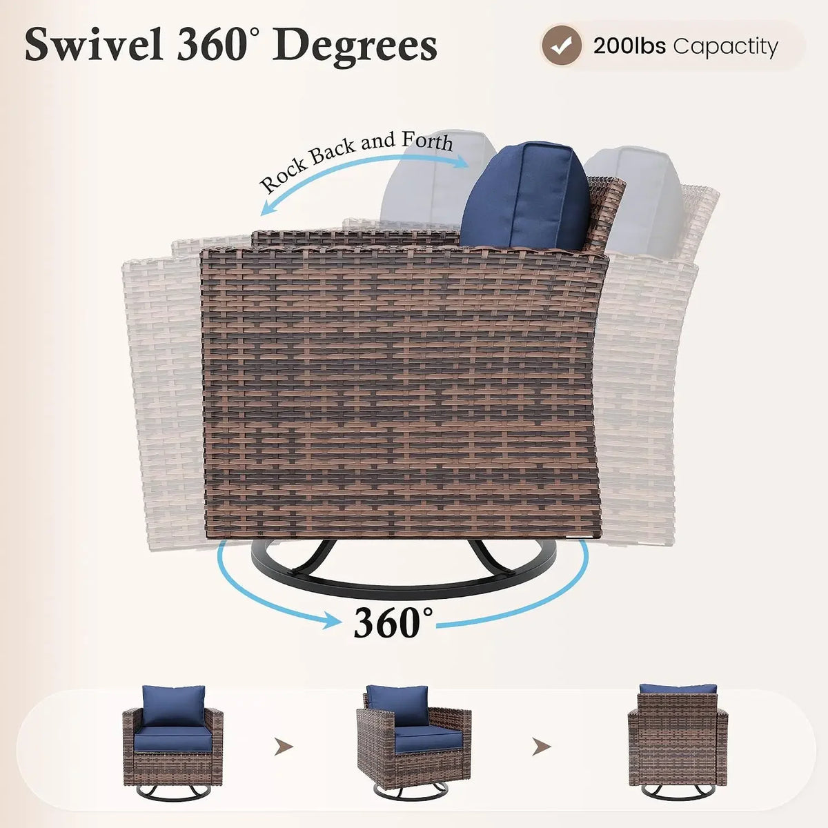 Amopatio Patio Furniture Set with Fire Pit Table, Wicker Outdoor Sectional Sofa with Swivel Rocker Chairs, All-Weather Rattan Co