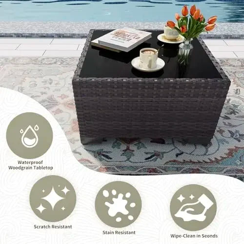 8 Pieces Patio Furniture Set with Fire Pit Table, All Weather Rattan Outdoor Furniture with 29.5'' High Backrest 4’’