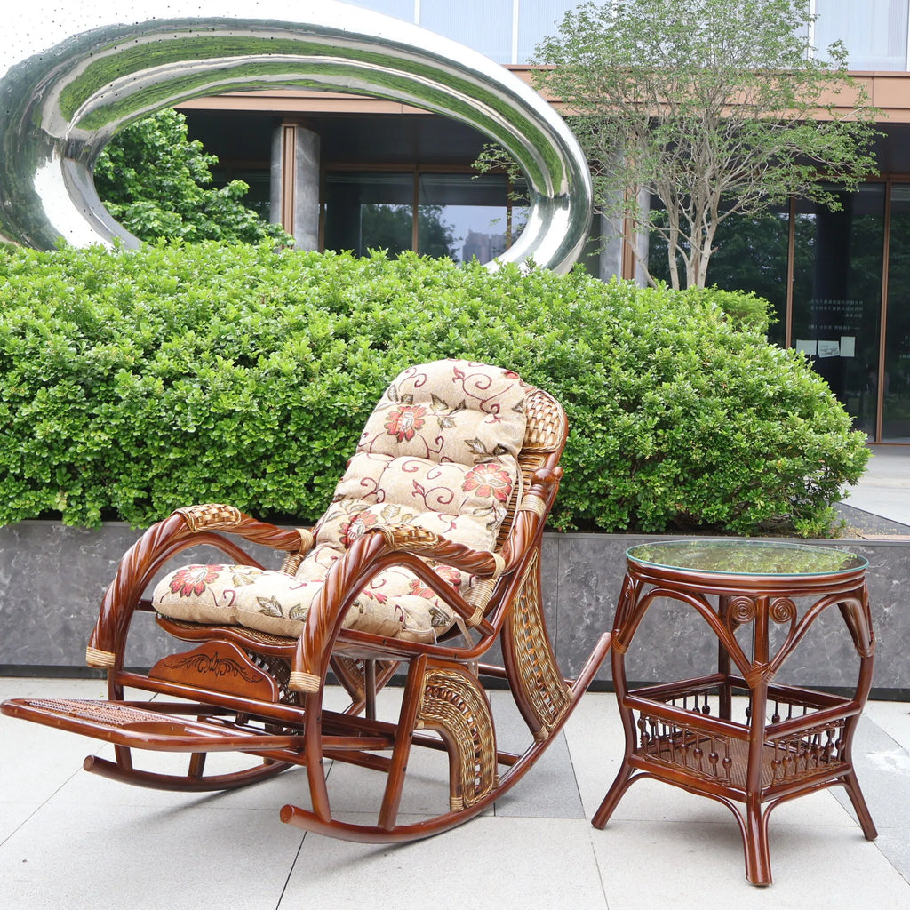 Balcony elderly rattan chair household large medium new Chinese real rattan recliner
