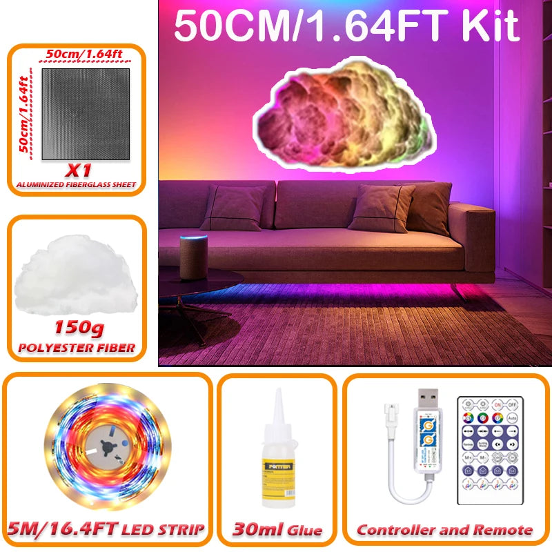3D Cloud Lighting Light Kit with Music Sync, Multicolor RGBIC LED Strip Lights, Remote & APP Control, Mood Lighting for Bedroom
