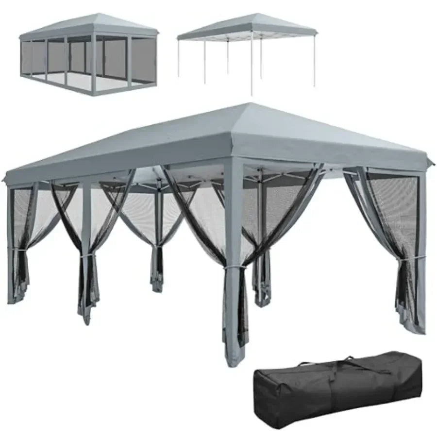 10' x 20' Pop Up  Tent with Netting Heavy Duty  Sun Shelter Large Tent for Outdoor Garden Patio with Carry Bag