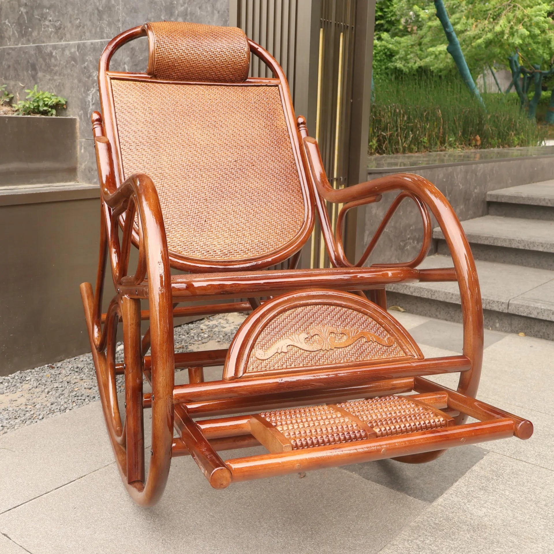 Natural rattan rocking chair sofa recliner lazy adult elderly chair living room
