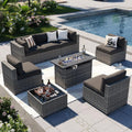 Patio Furniture Sets, 8-Piece Outdoor Patio Furniture with 44'' Propane Gas Firepit Table, Wicker Outdoor, Customized