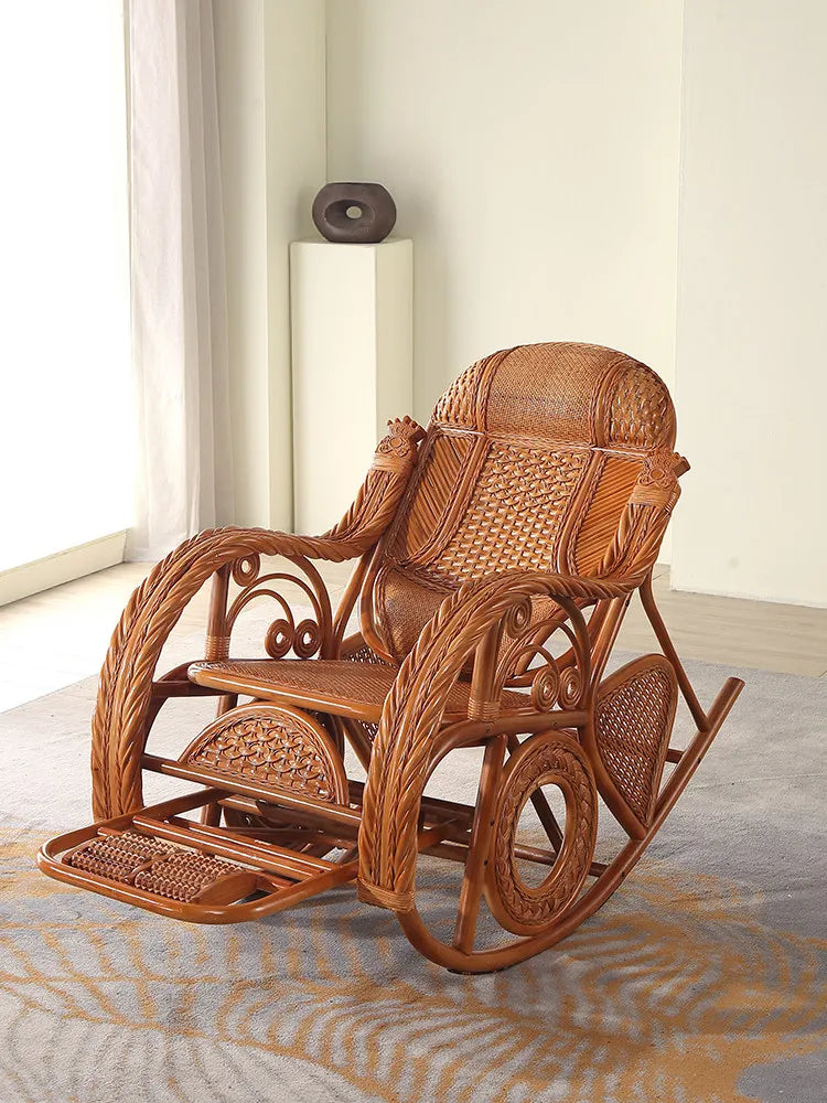 Rattan Chair Casual Rocking Chair Natural Real Rattan Recliner Balcony Rocking Chair Adult