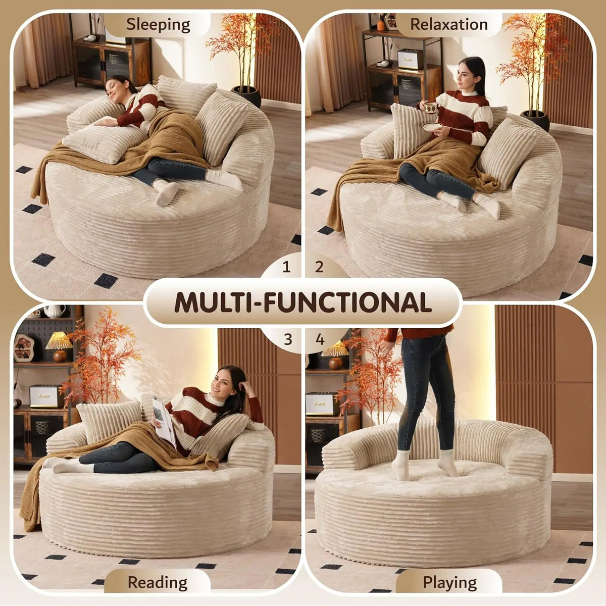 Cloud round sofa chair, vacuum compression single sofa, corduroy living room sofa