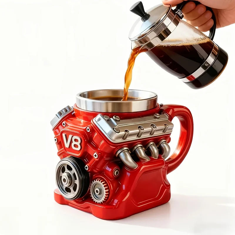 V8 Engine Shape Stainless Steel Tumbler, Vintage Mechanical Style, Shock Resistant, Portable Durable Car Ashtray Gift For Car