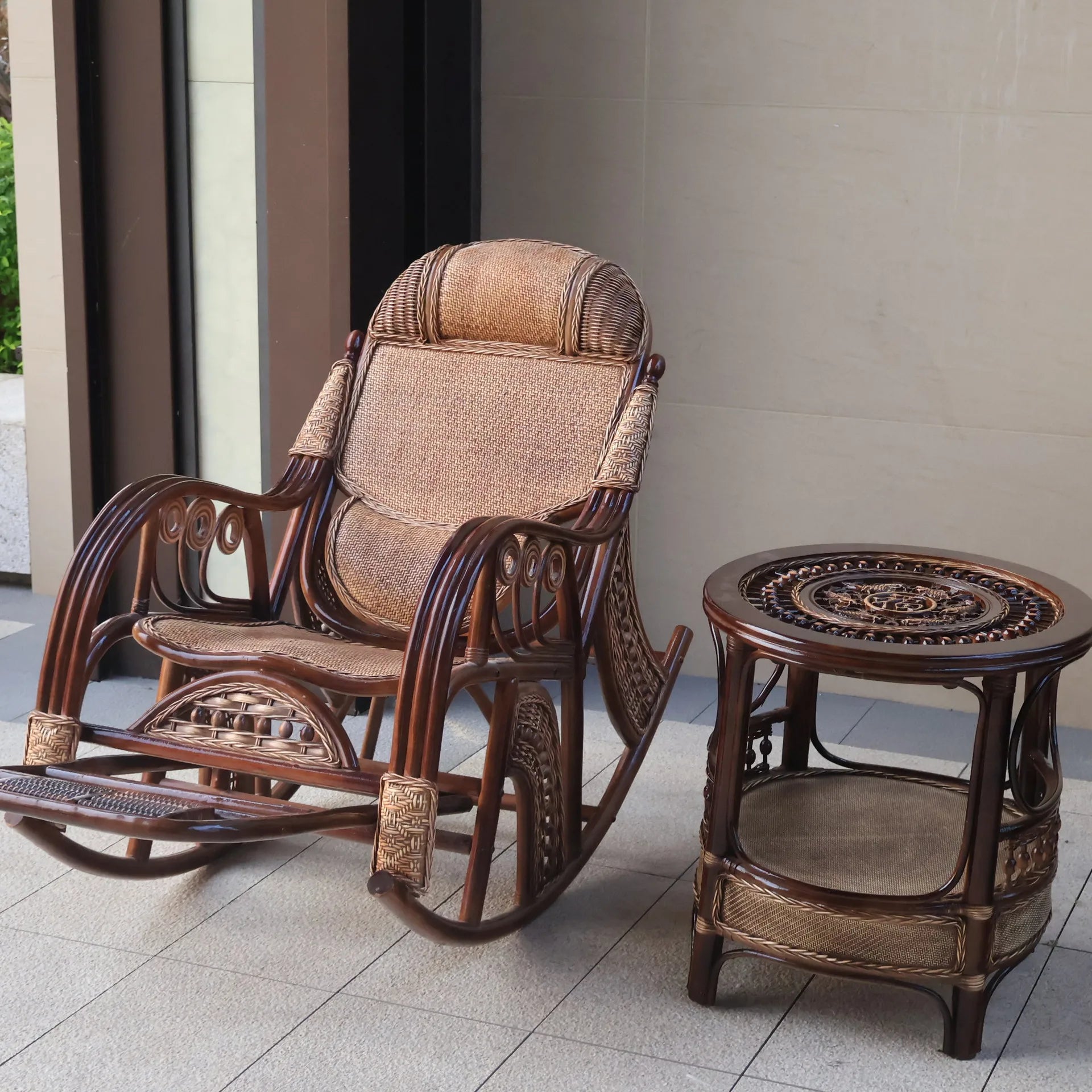 New Chinese rattan chair happy chair factory courtyard elderly rattan sofa