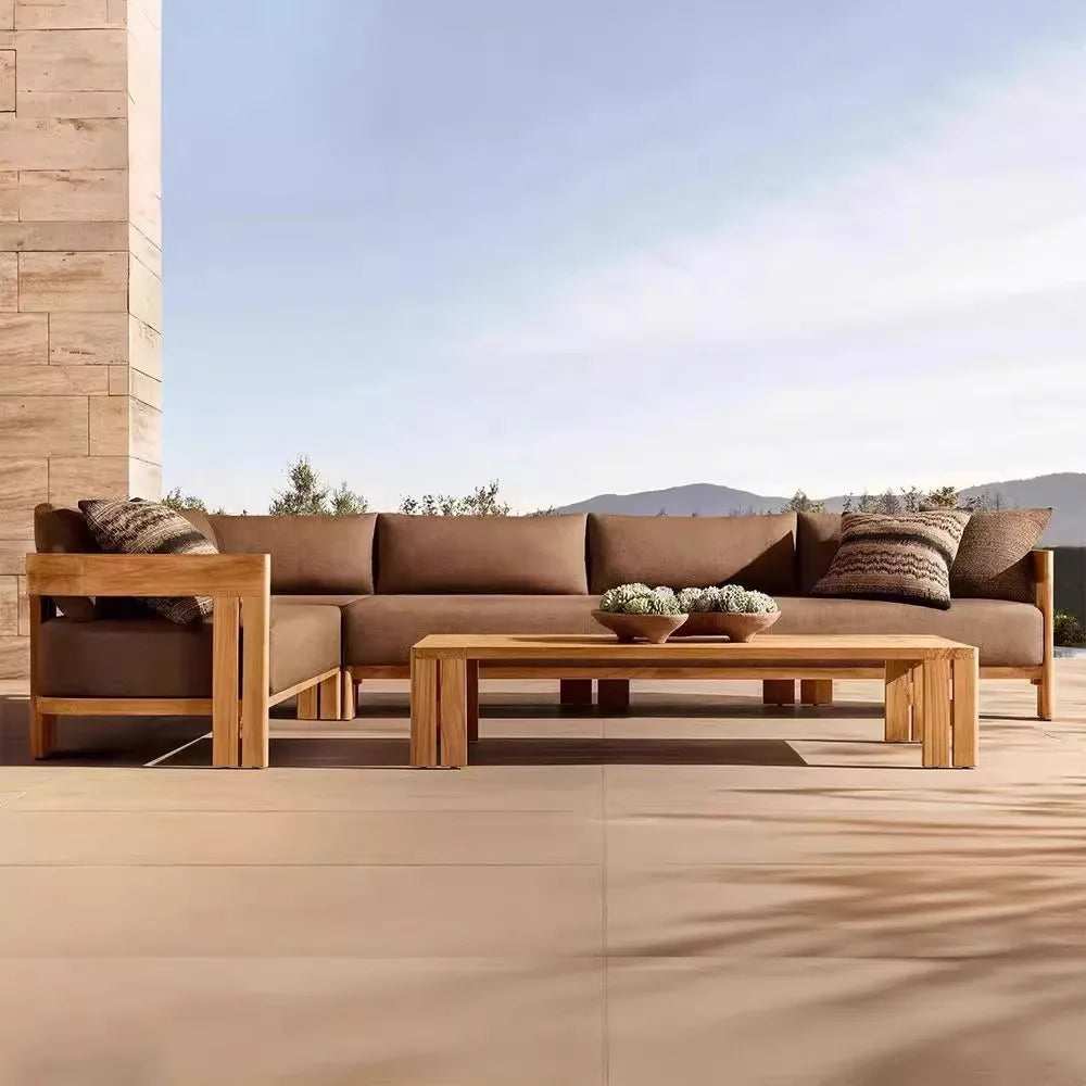 Villa Courtyard Teak Sofa Outdoor Garden Solid Wood Outdoor Terrace Hotel Leisure Furniture Combination