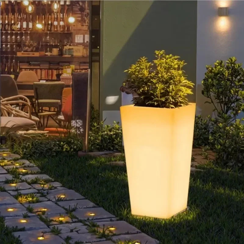 LED Glowing Rechargeable Flower Pot Outdoor LED Luminous Planter Pots with Floor LED Lighting for Garden Decor Planting
