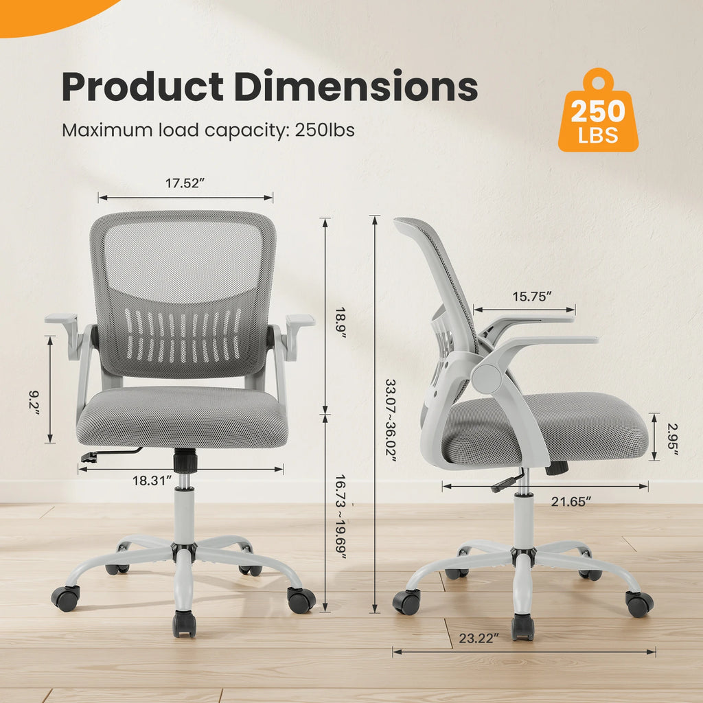 MCQ Ergonomic Mid Back Flip-up Armrest Office Desk Chair with Lumbar Support Height Adjustable 360° Swivel Computer Gaming Chair