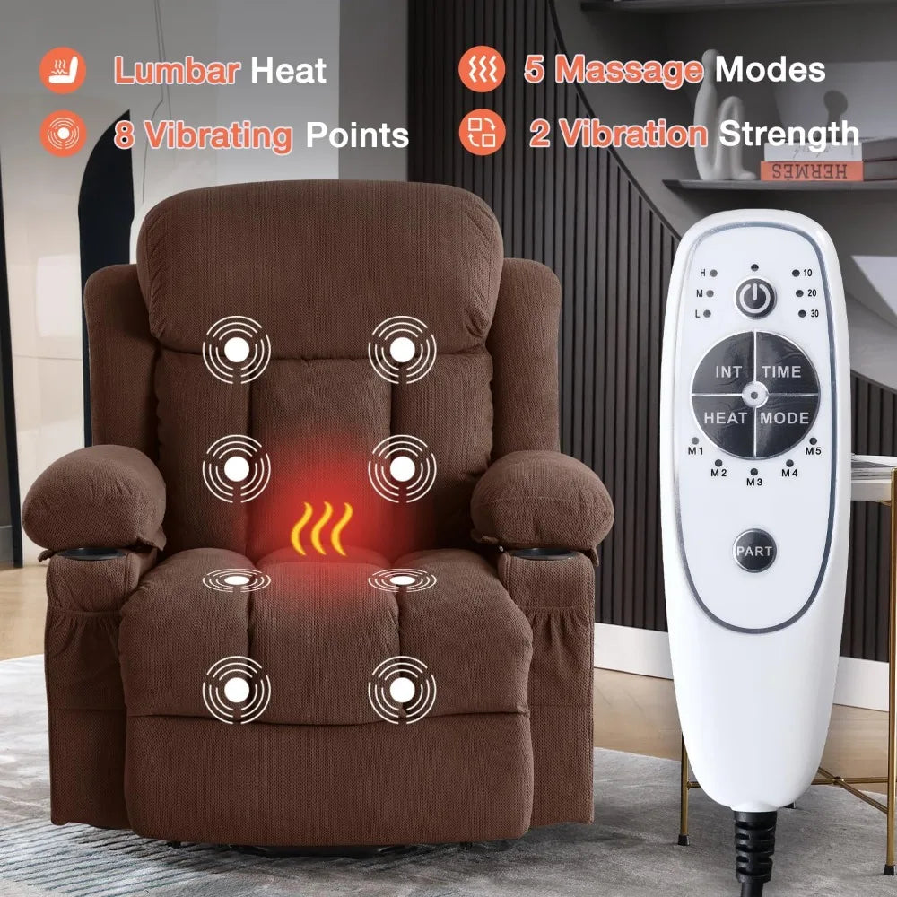 Power Lift Recliner Chair for Elderly with Massage and Heat, Electric Recliner with USB Port and Cup Holders