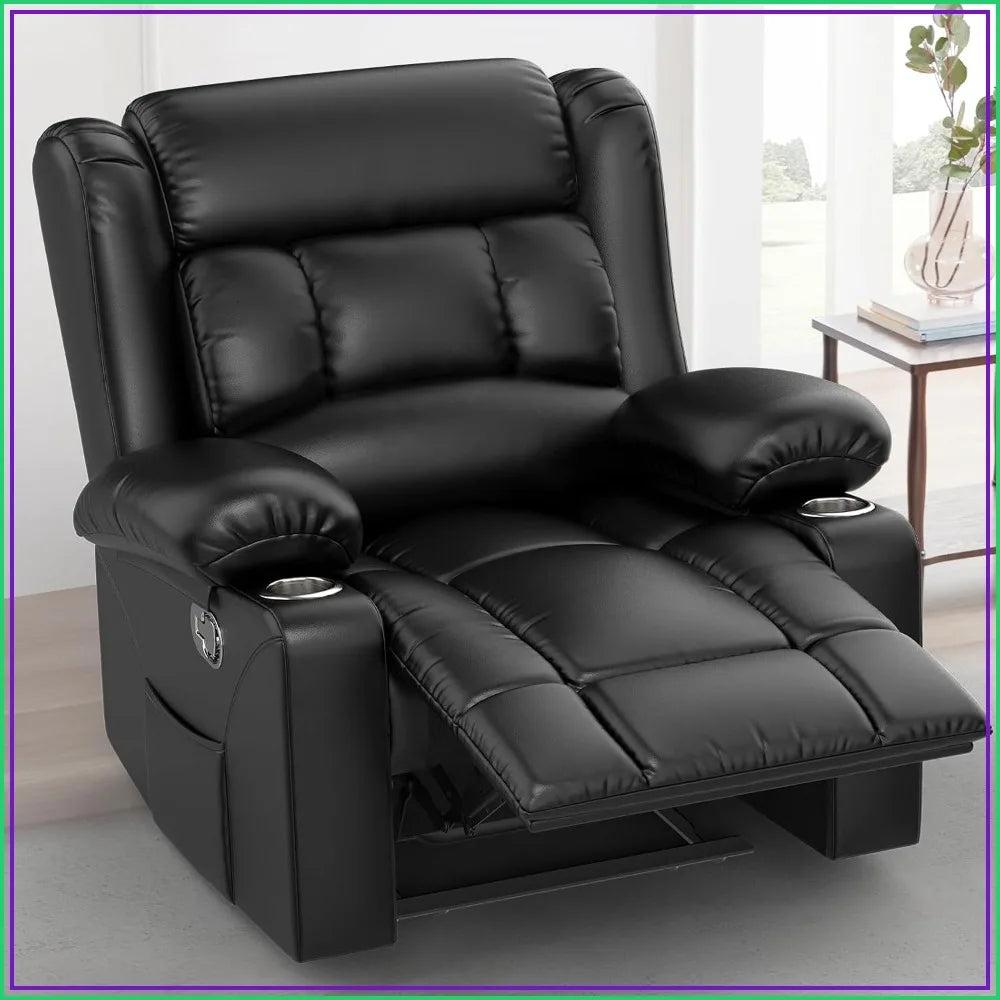 Oversized Manual Recliner Chair with Cup Holder & Storage, Single Reclining Sofa for Living Room Home Theater RV