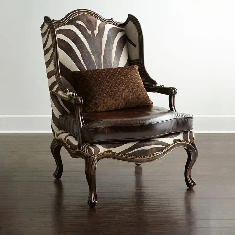 American solid wood single sofa chair simple grain leather art high back living room balcony leisure chair furniture