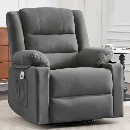 Swivel Rocker Recliner Chair for Adults with Massage and Heat, Cup Holders and Side Pockets, Glider Rocking Reclining