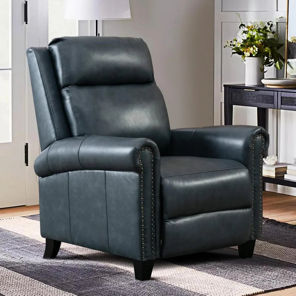 Classic Leather Push Back Recliner Chair, Comfort Arms & Back, Living Room, Custom