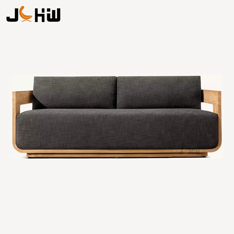 Sofa, with Waterproof UV-resistant Cushion, Outdoor Wooden Furniture, with Customized Service, for Hotel Patio Courtyard Use