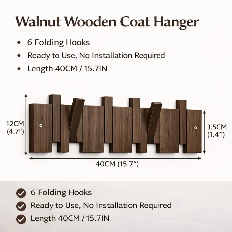 Solid Wood Piano Key Coat Rack – No-Drill Wall Hook, Foldable, Entryway Organizer & Key Holder