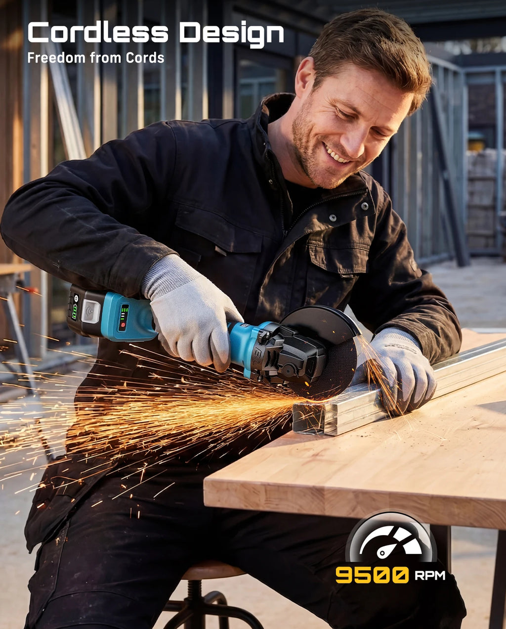 SEESII Angle Grinder Tool Cordless Brushless 4 1/2 Inch Variable Speed Settings 10000RPM Handheld Electric Power Tool with Cutting Wheels and Flap Wheels 4.0 Battery