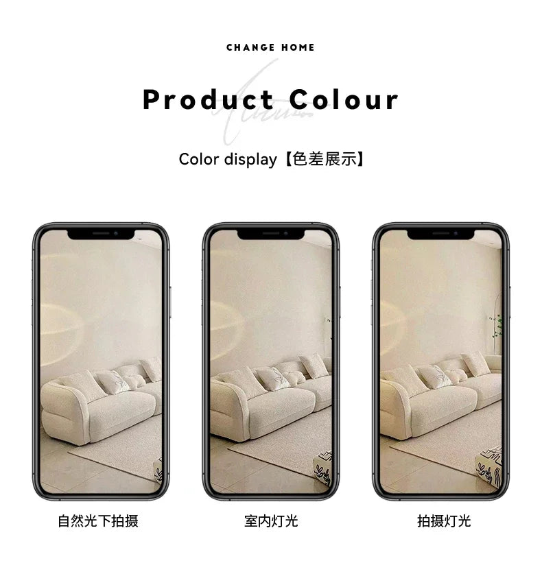 Y136 Nordic cream fabric sofa curved living room small apartment minimalist lamb wool three-person straight sofa