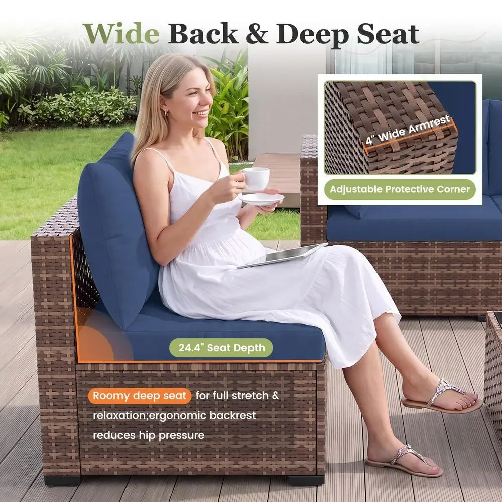 8 Pieces Patio Furniture Set with Fire Pit Table, AllWeather Outdoor Sectional, Wicker Conversation Set for Garden, Backyard, P