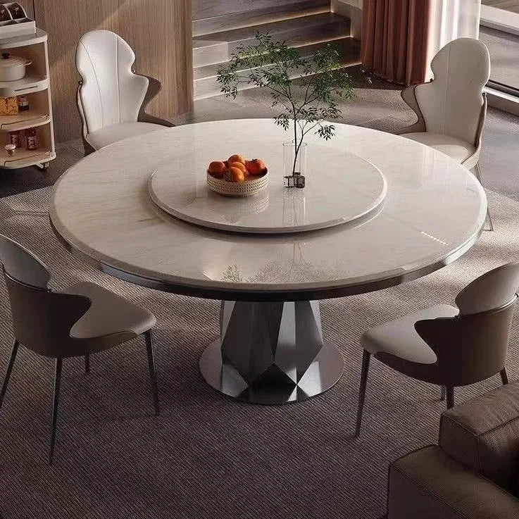 Modern rock slab simple spar dining table turntable small apartment Italian round dining table and chair combination household r
