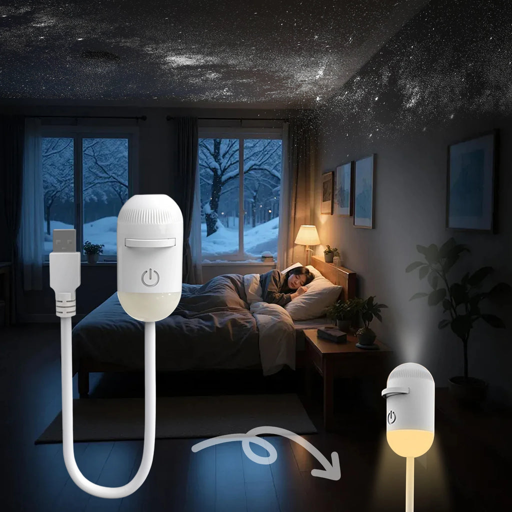 USB Starry Sky Projector Night Light 360° Bendable HD Galaxy Moon Planet Projection Lamp Plug Play Car Bedroom Projector Lamp