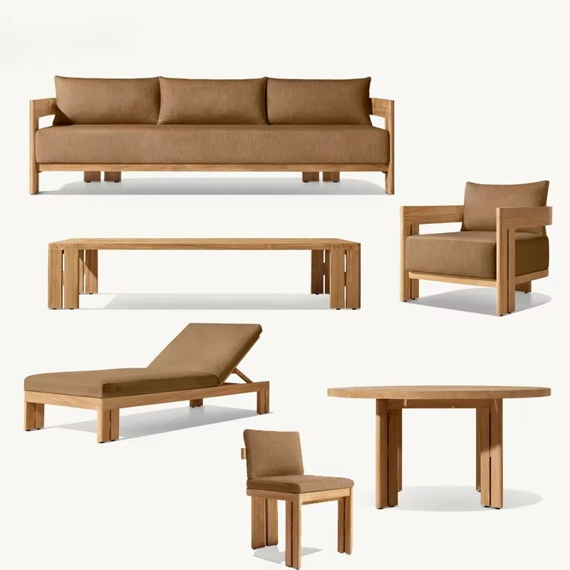 Teak Sofa Water Proof Linen Matira Customizable Colors Garden Sofa Set Teak Wood rh Outdoor Furniture Set