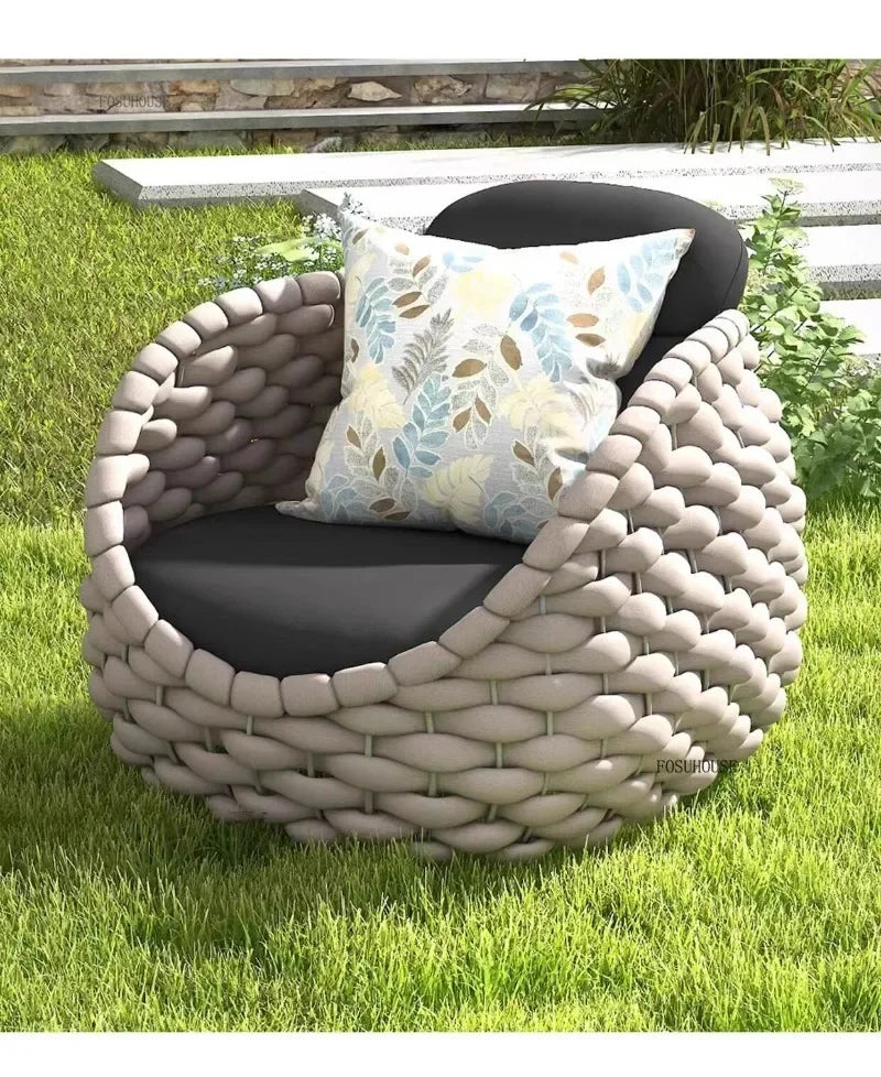 Aluminum Alloy Sofa Set Outdoor Modern Villa Courtyard Rope Weaving Garden Patio Furniture Weather Resistant Nordic Design