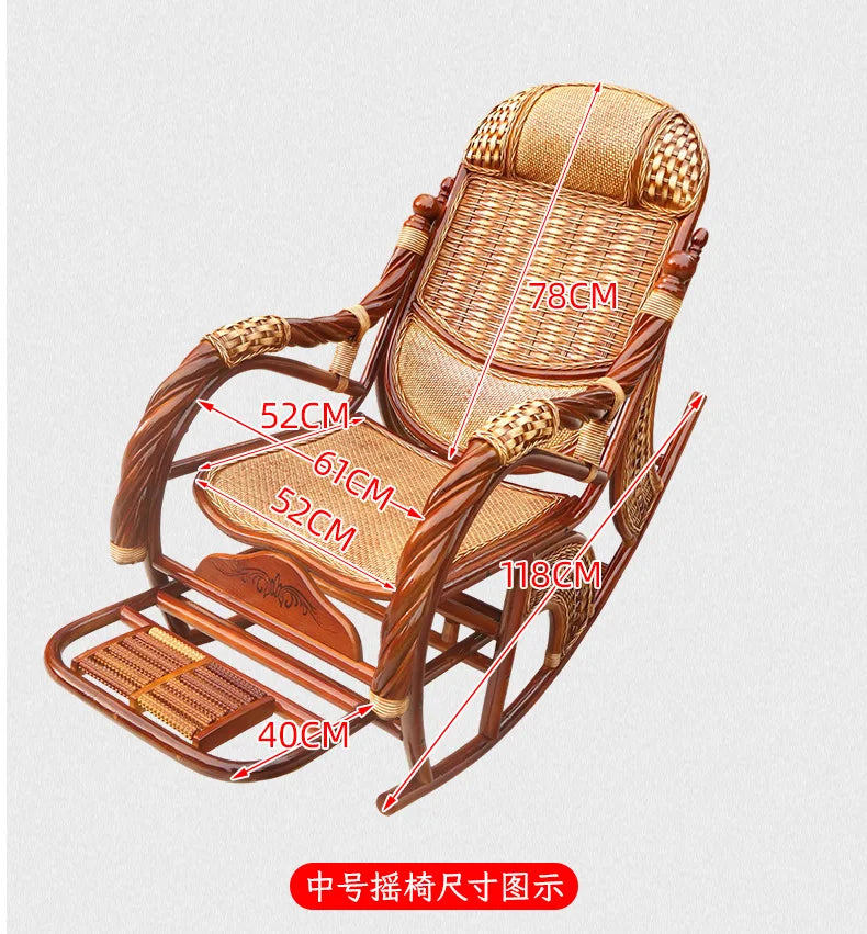 Balcony elderly rattan chair household large medium new Chinese real rattan recliner