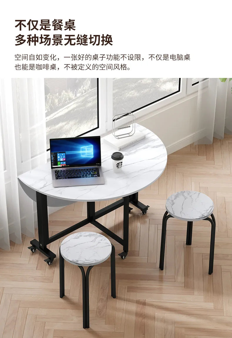 Folding table Household dining table Small apartment round table Multifunctional installation-free mobile simple round dining