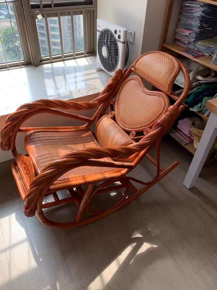 CZ Rocking Chair Hanging Basket Natural Real Rattan Plant Woven Relaxing Leisure Recliner