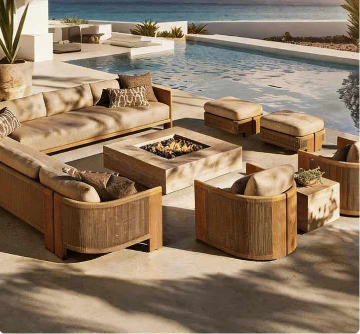 @3 # Luxury Solid Wood Teak Modern Outdoor Sofa Set Waterproof Weather Resistant Eco-Friendly Foldable Garden Furniture For Pati