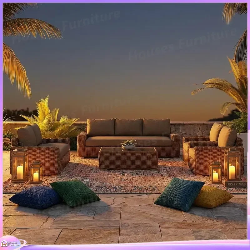 Modern Outdoor Wicker Sofa Set PE Rattan Aluminum Garden Furniture Patio Terrace Balcony Courtyard Villa Apartment Leisure