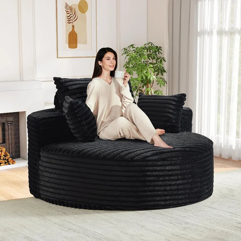 Round Chaise Longue Chair Indoor, Modern 55-inch Upholstered Corduroy Deep Seat Circle Single Cloud Lounge, Customized