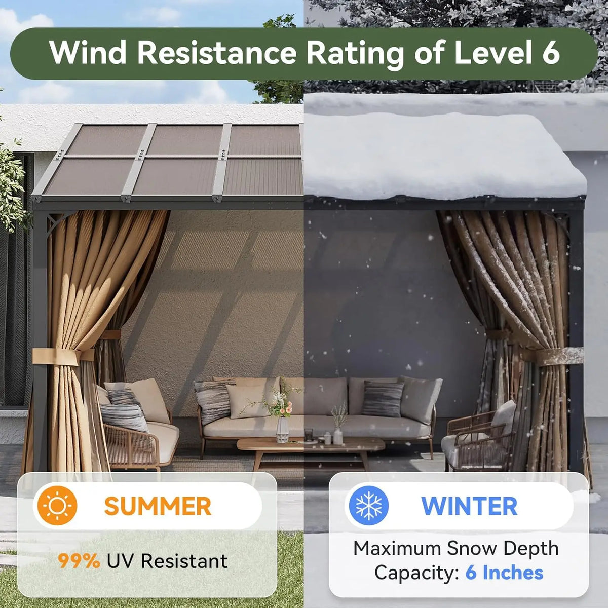 10x12ft Aluminum Lean-to Gazebo, Mosquito Net, Curtains & Polycarbonate Panel for Patio, Custom