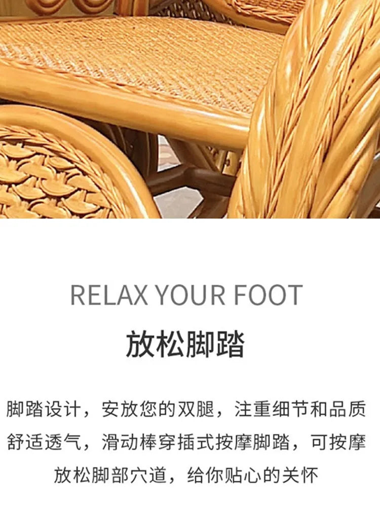 Rattan Chair Casual Rocking Chair Natural Real Rattan Recliner Balcony Rocking Chair Adult