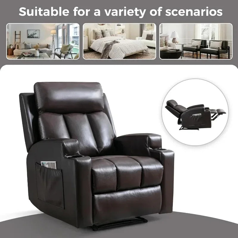 CANMOV Manual Recliner Chair with Massage and Heat,Breathable Leather Recliner Chair with Armrest and Backrest