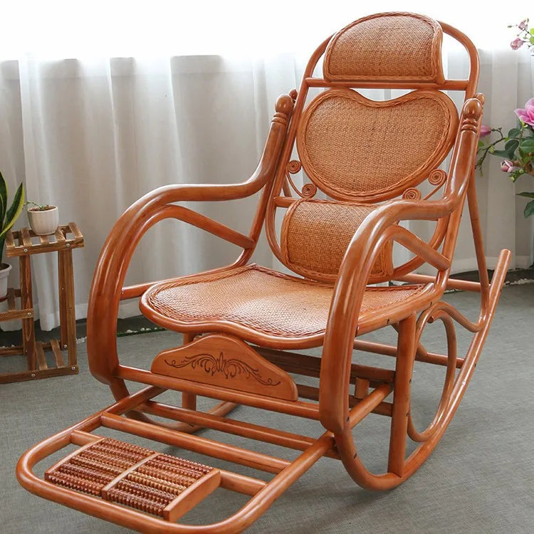 Rattan rocking chair Adult leisure recliner Natural rattan Xiao real rattan free chair Elderly solid wood new Chinese rocking ch