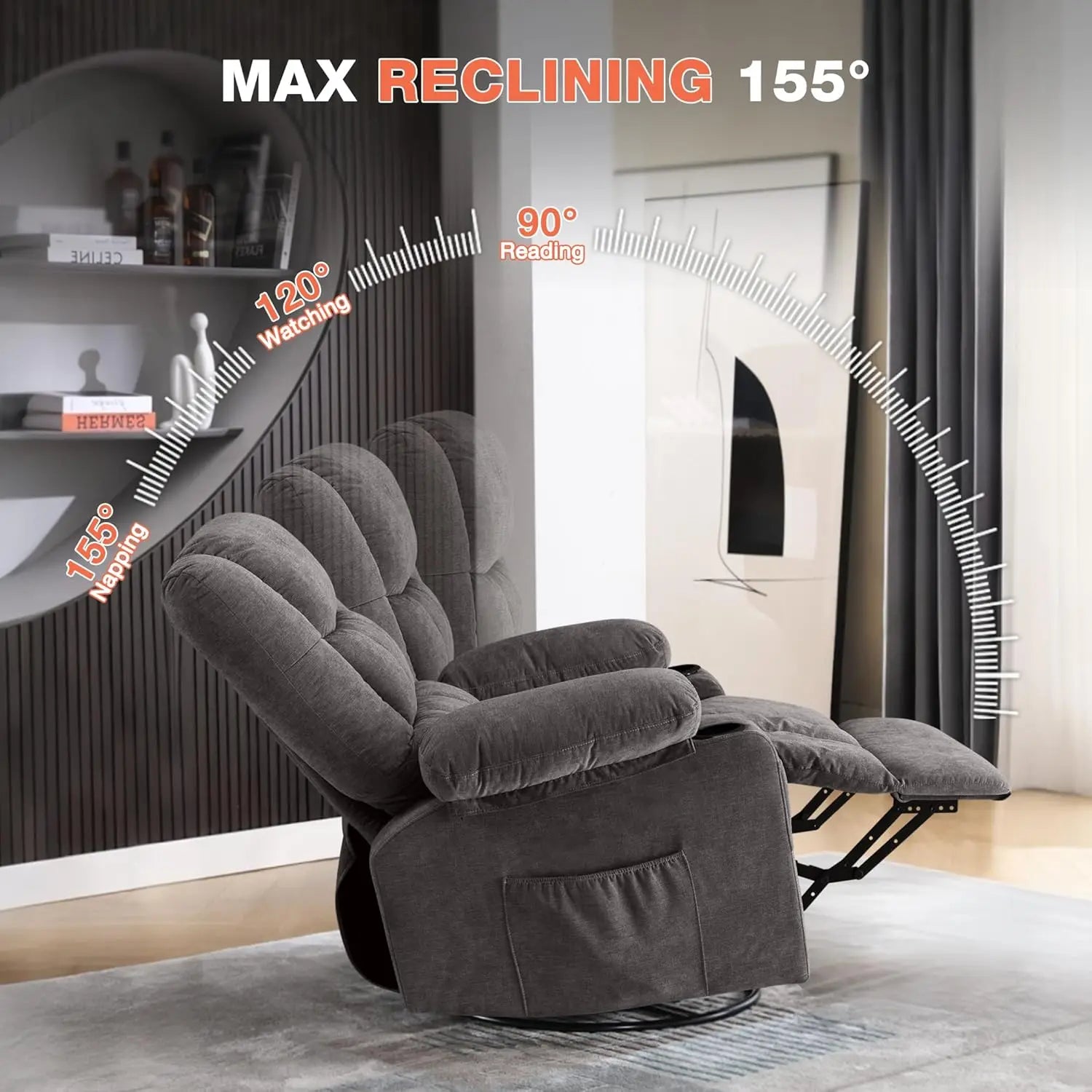 Electric Massage Recliner Chair with Heat and Rocking Function Oversized Recliner with Side Pocket and Dual Cup Holders