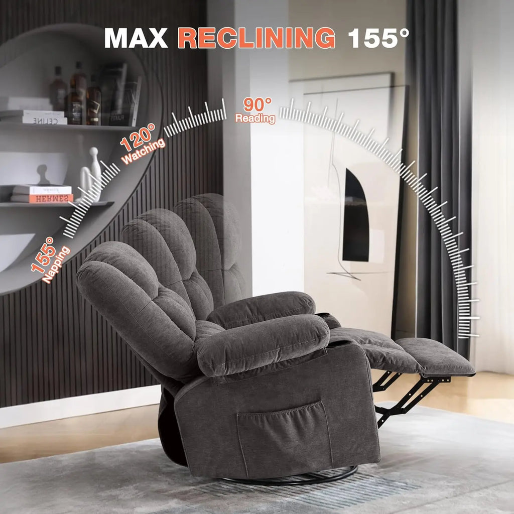 Electric Massage Recliner Chair with Heat and Rocking Function Oversized Recliner with Side Pocket and Dual Cup Holders