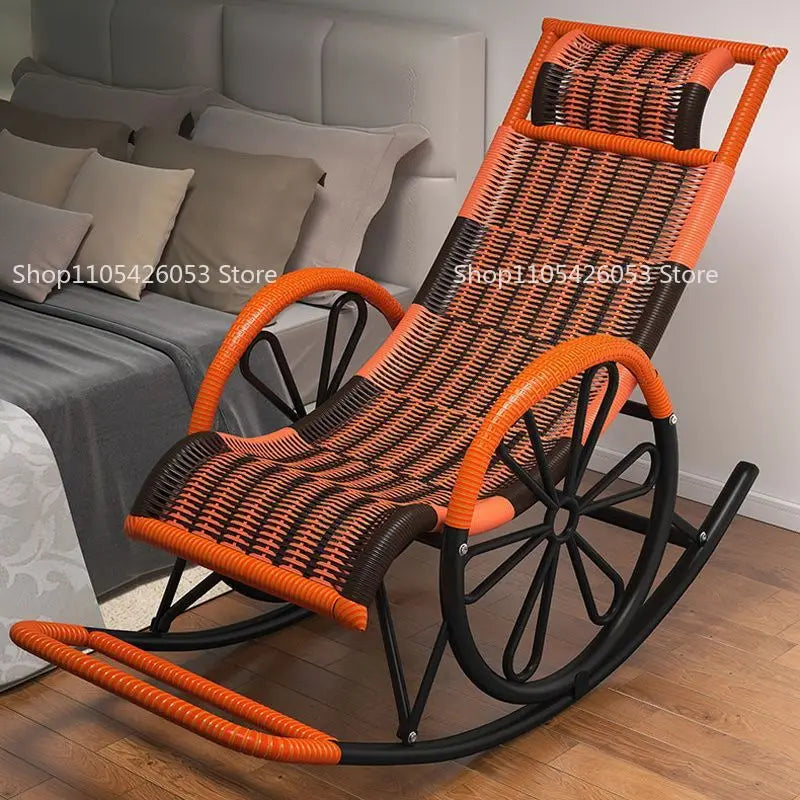 Rocking chair rattan chair adult nap recliner living room balcony lazy chair small rocking elderly leisure rocking