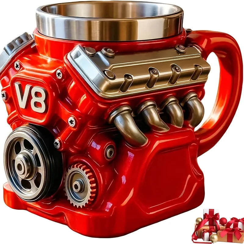 V8 Engine Shape Stainless Steel Tumbler, Vintage Mechanical Style, Shock Resistant, Portable Durable Car Ashtray Gift For Car