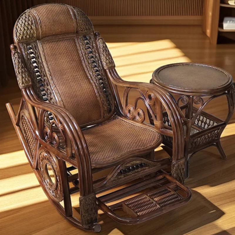 PYH pure natural true rocking chair adult rocking chair elderly rattan balcony household strong free rattan chair