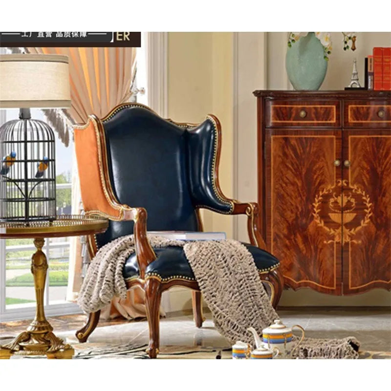 Alexander Furniture Luxury British Living Room European and American Villa Solid Wood Leather Art Single Sofa Leisure Tiger Chair