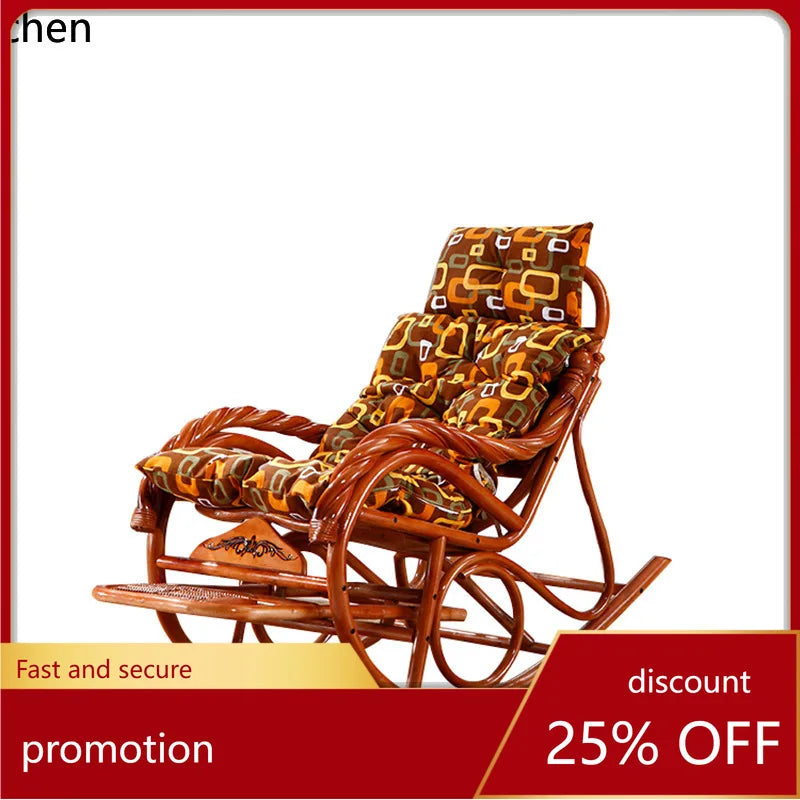 CZ Rocking Chair Hanging Basket Natural Real Rattan Plant Woven Relaxing Leisure Recliner