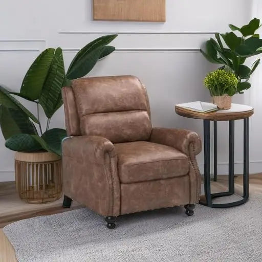 Pushback Recliner Chair Faux Leather Armchair Push Back Recliner with Rivet Decoration Single Sofa Accent Chair for Living Room,