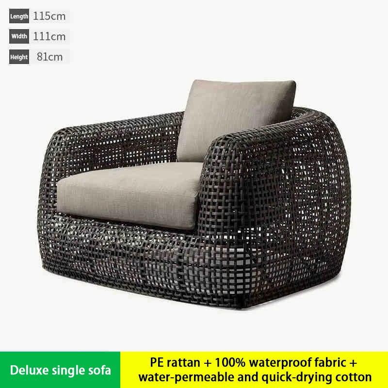 Outdoor PE Rattan Sofa Set，Waterproof All-Weather Patio Furniture, Removable Cushions for Garden,Poolside,Balcony
