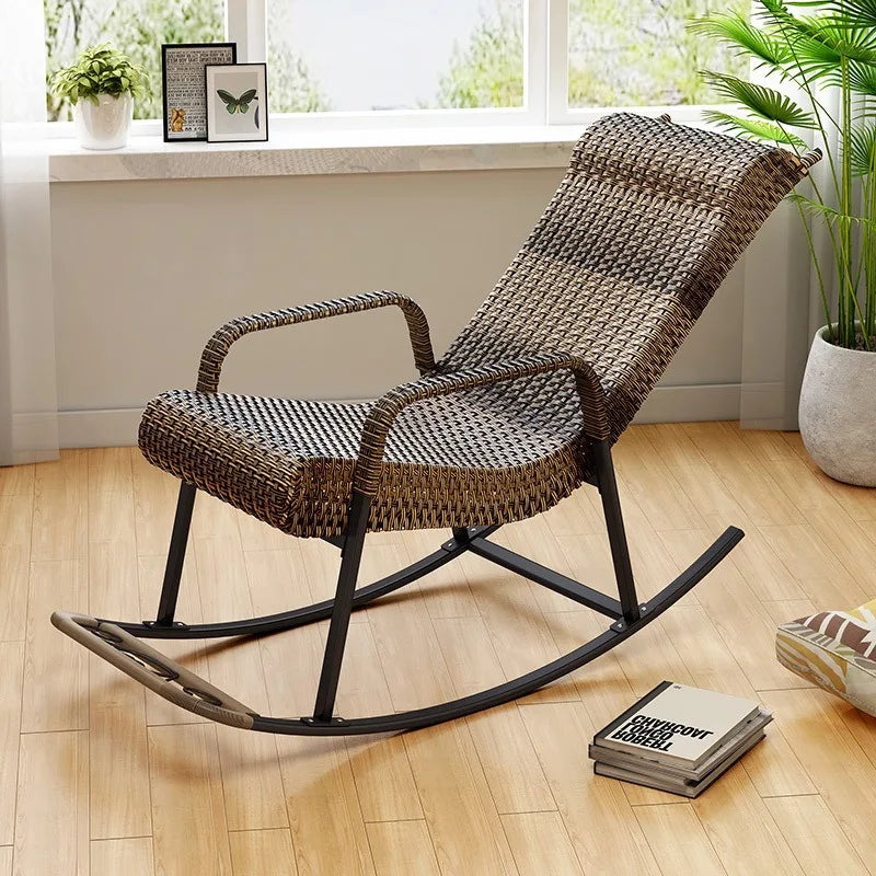 Adult Rattan Rocking Chair Outdoor Balcony Leisure Recliner Indoor Lazy Nap Chair Elderly Home Furniture